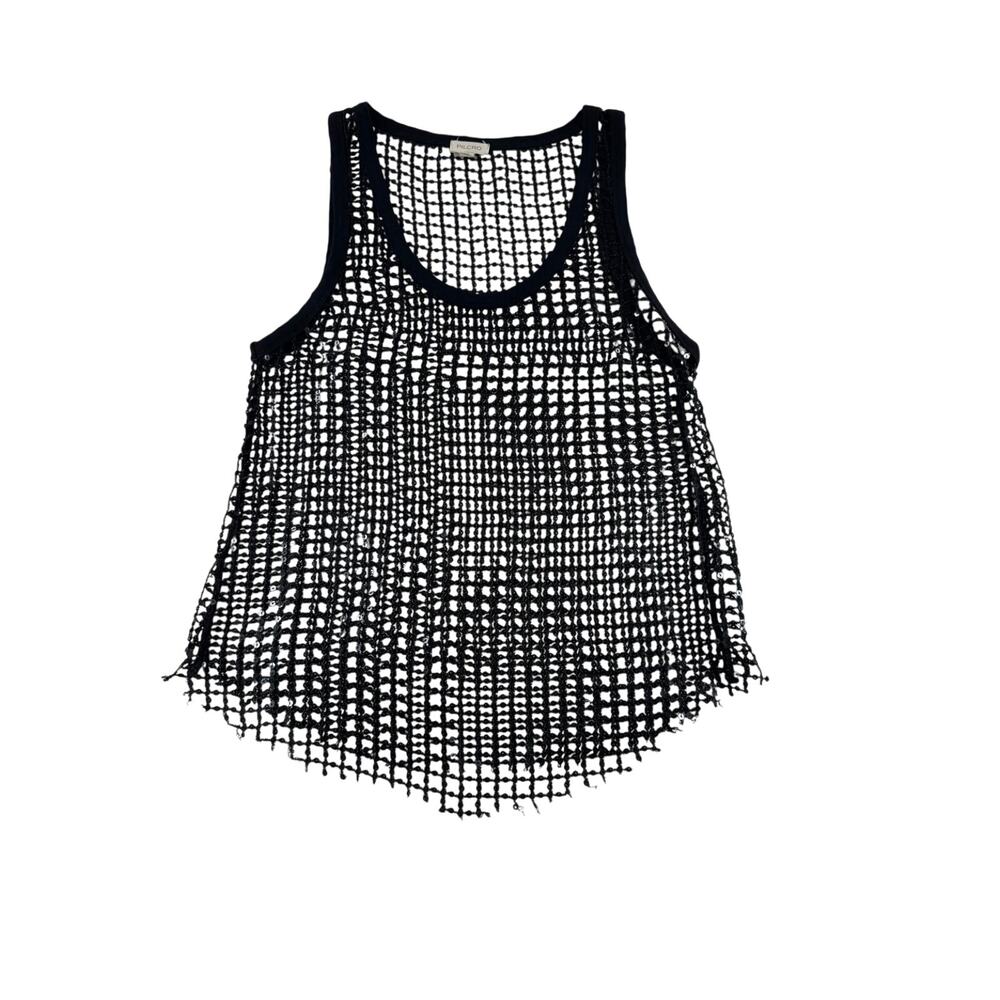 Anthropologie Pilcro Sequin Mesh Tank Top XS Black Sheer Layering Holiday Shirt
